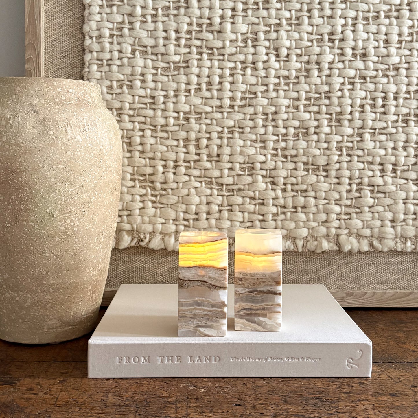 natural brown and white stone candle holders