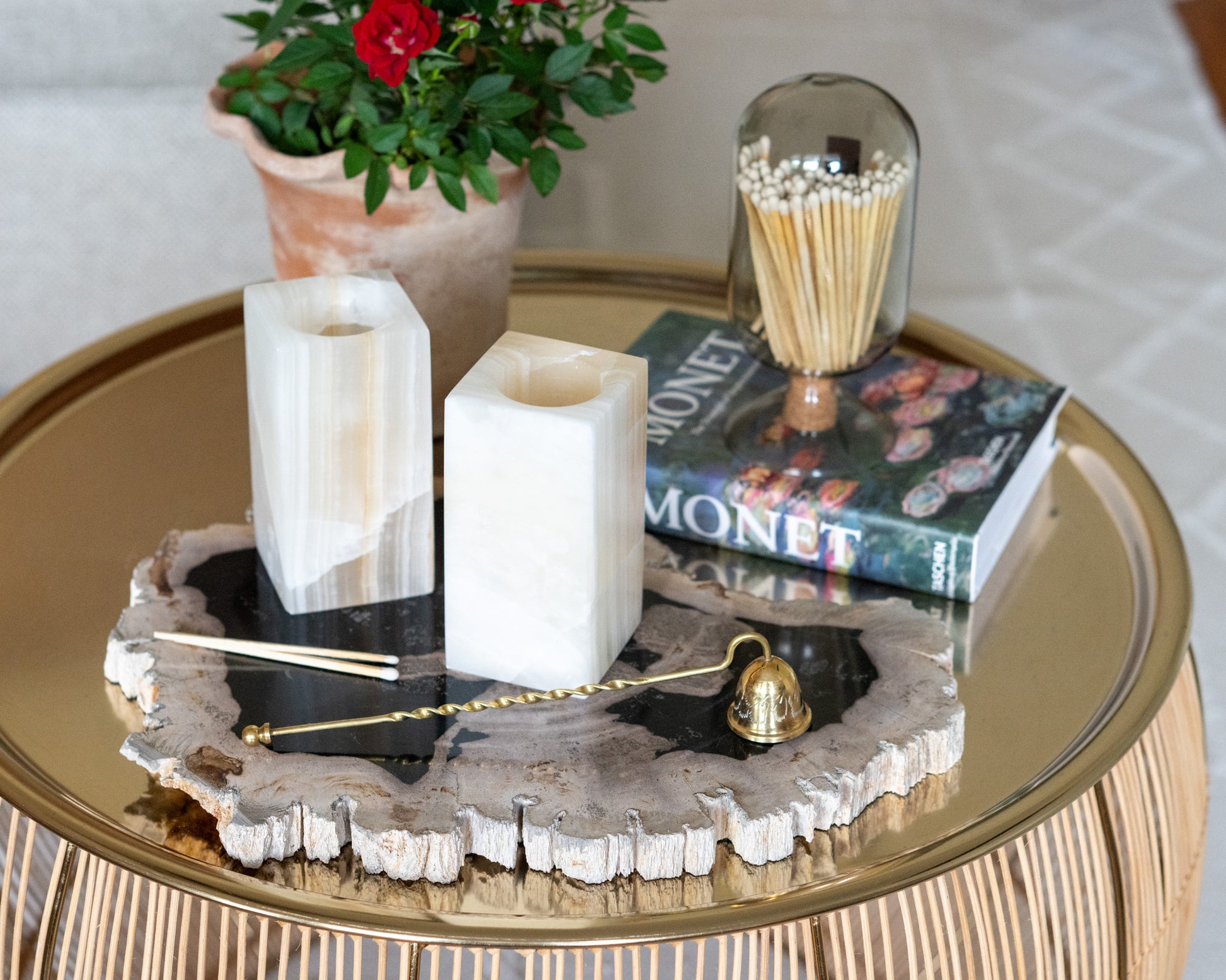 Natural amber onyx votive candle holder for modern home décor