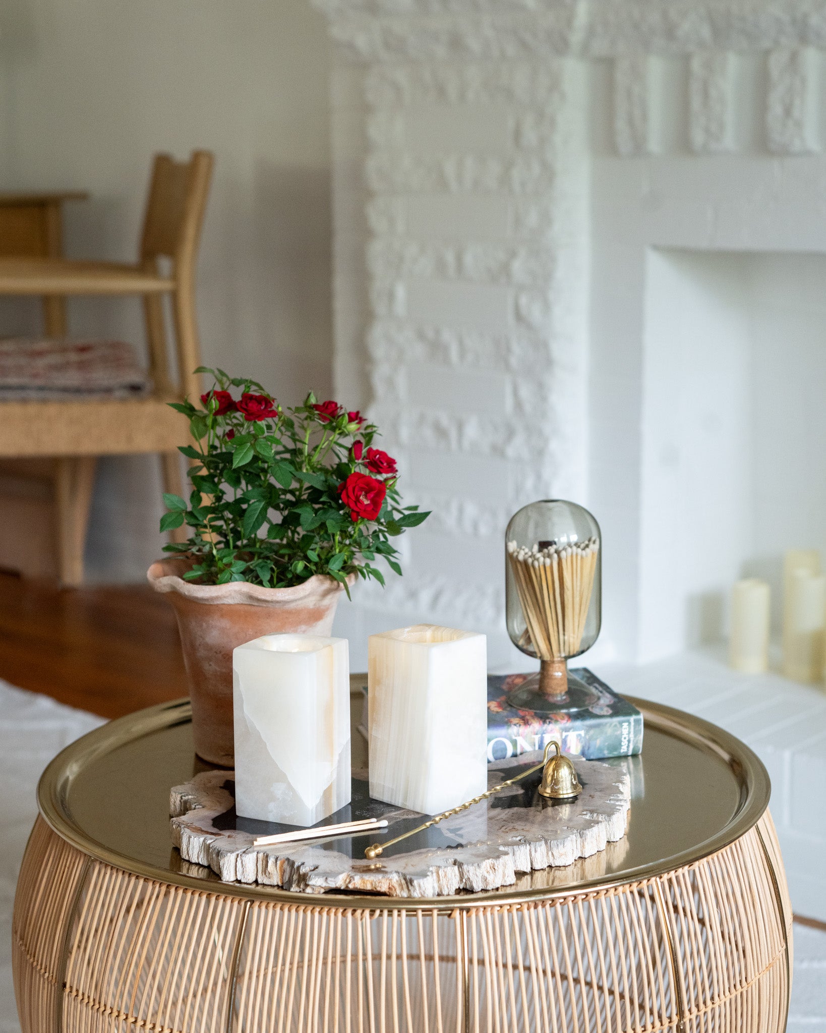 Amber onyx stone votive candle holder for modern organic home décor