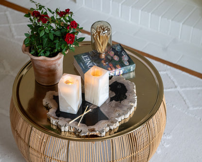 Polished amber onyx votive holder for organic luxury interiors