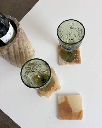 Handcrafted amber onyx coaster set made from natural polished stone