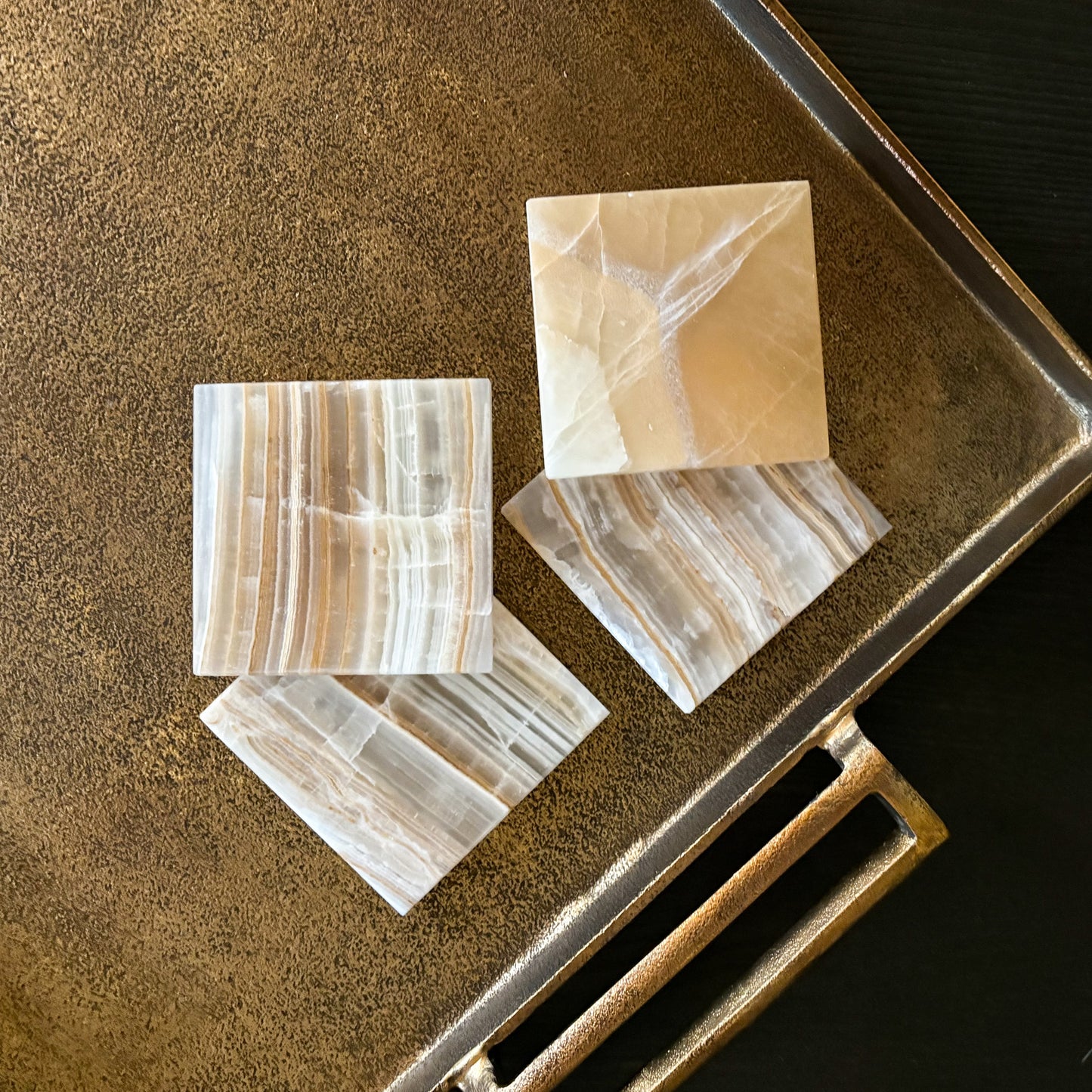 brown and white stone coaster set