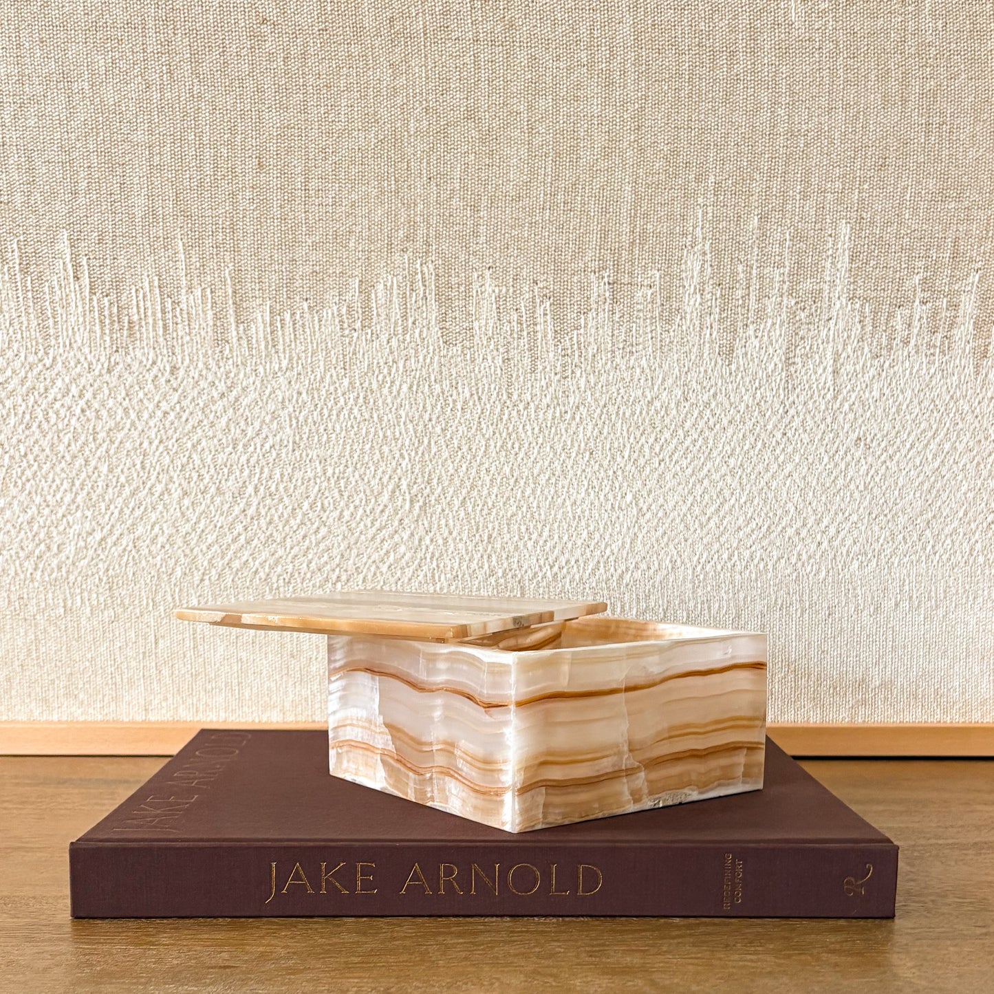 Banded amber onyx stone keepsake box modern home decor