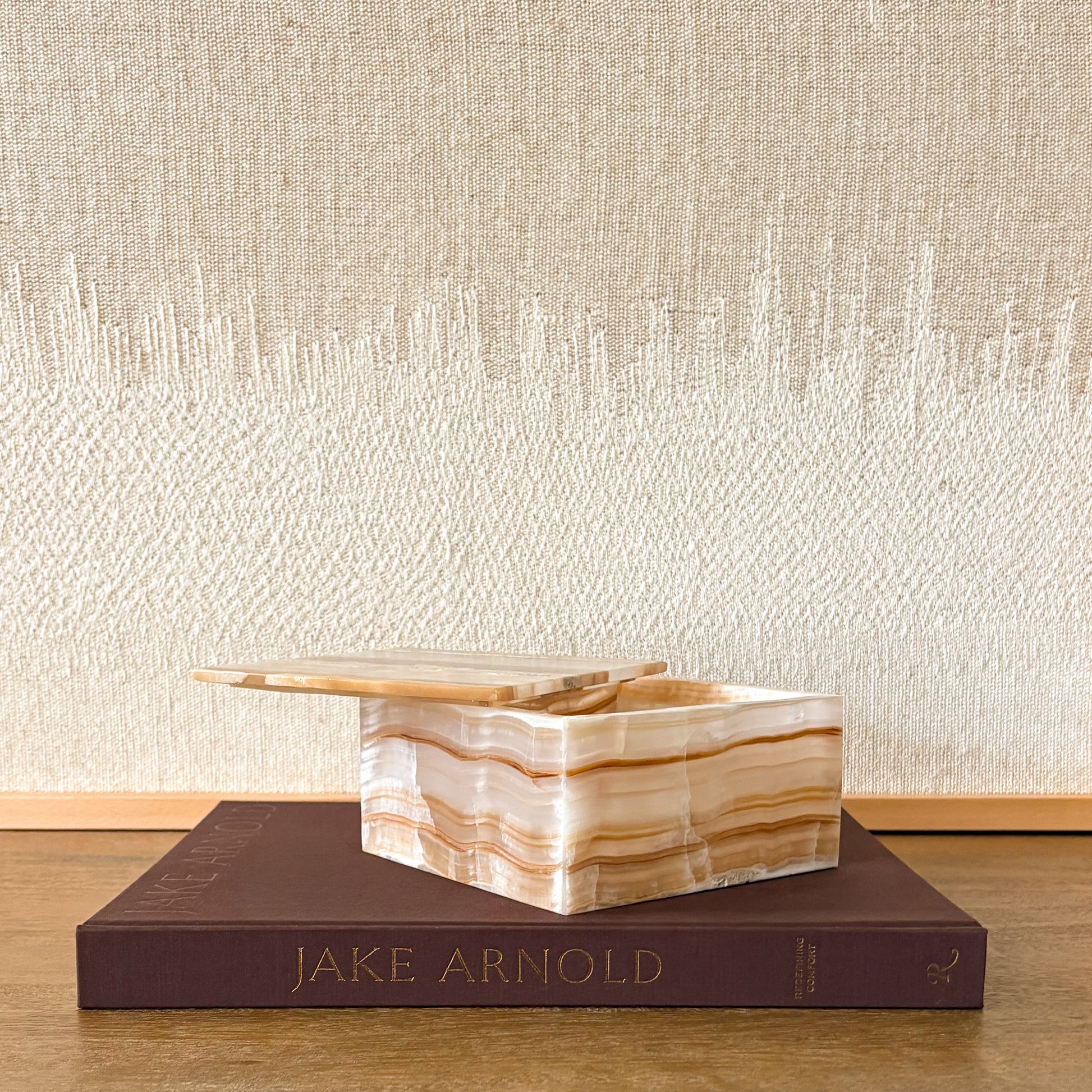 Banded amber onyx stone keepsake box modern home decor