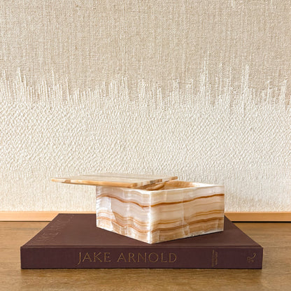 Banded amber onyx stone keepsake box modern home decor