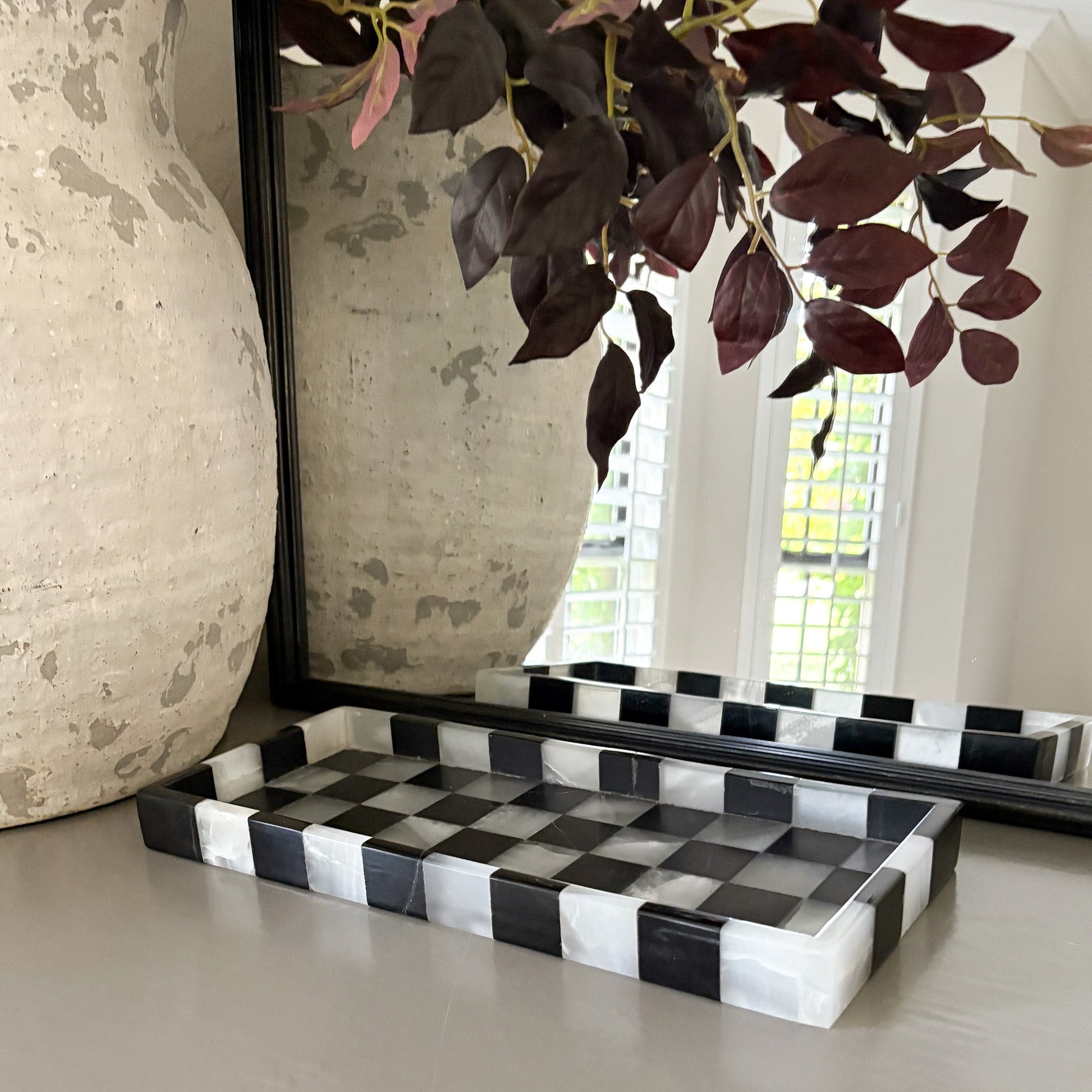decorative black and white natural stone tray