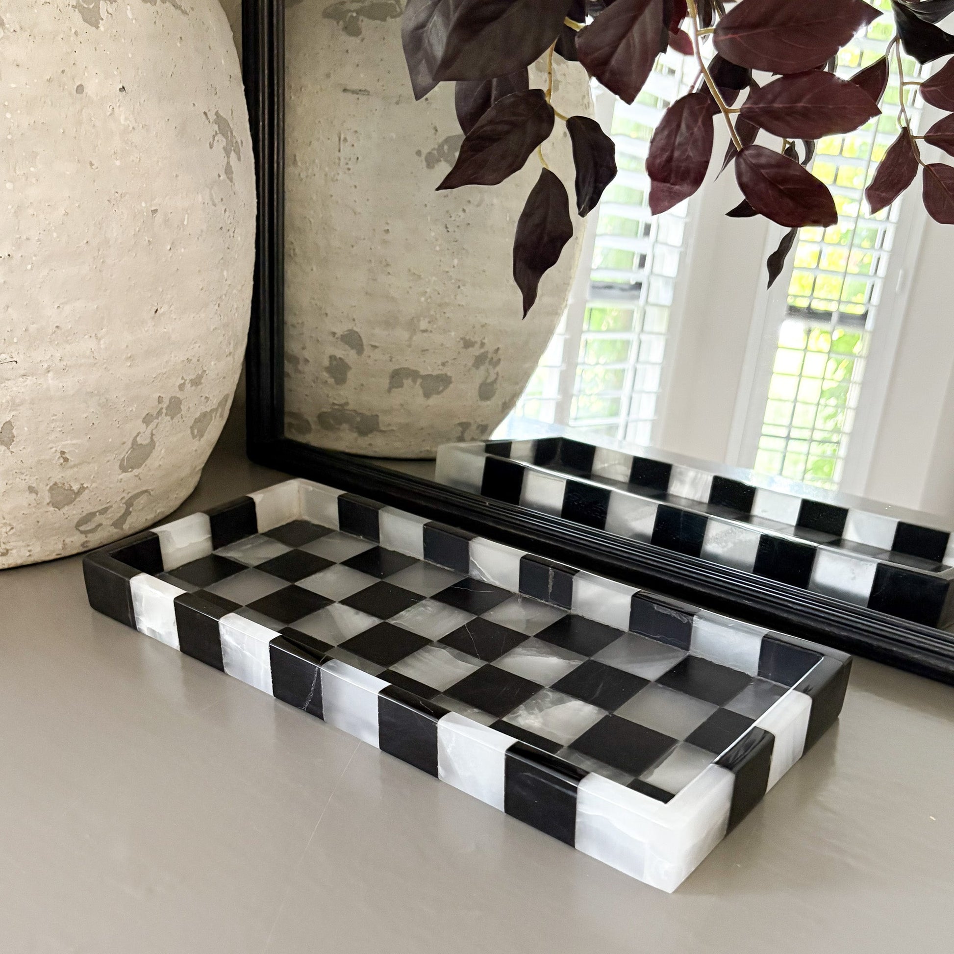 decorative black and white natural stone tray