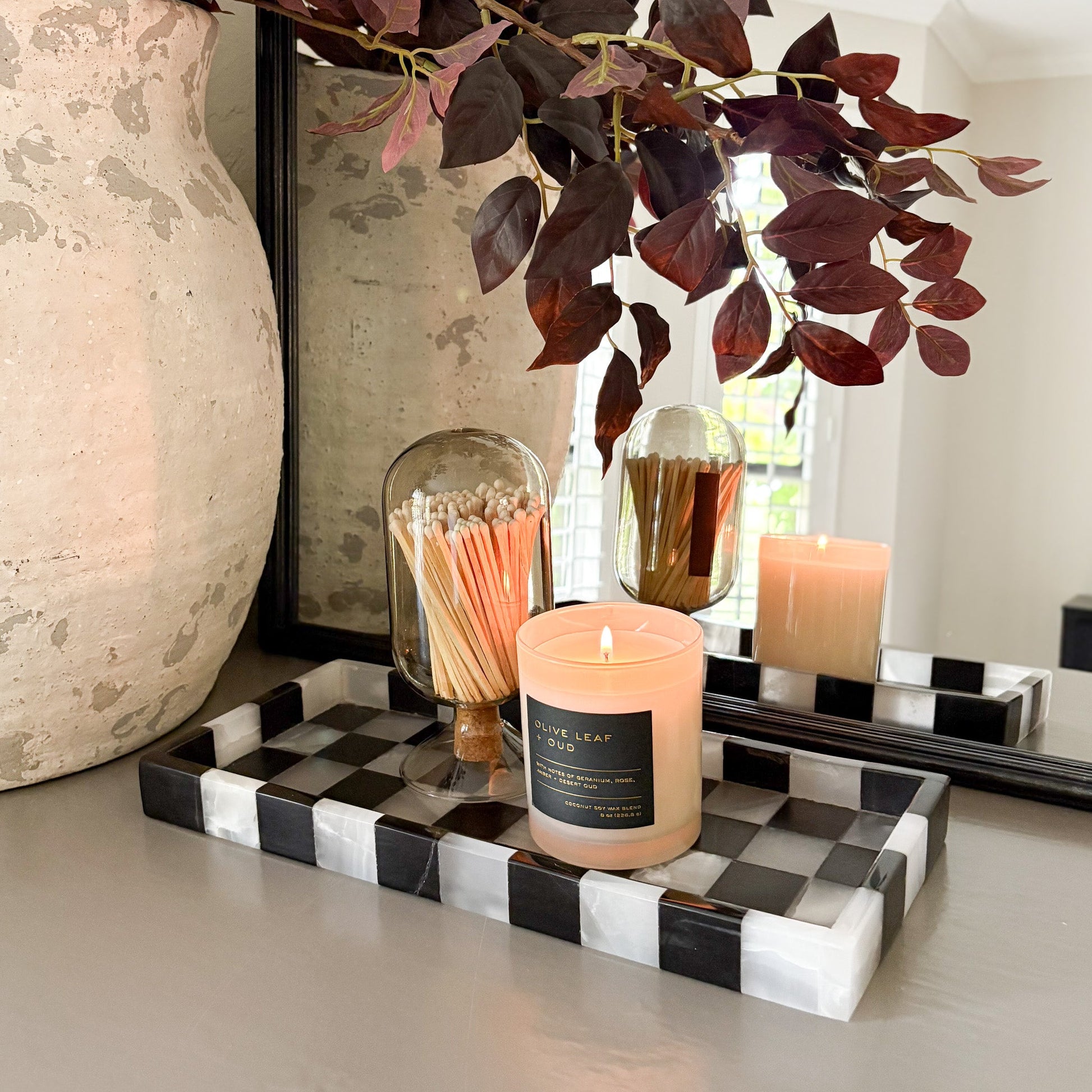 decorative black and white marble and onyx tray