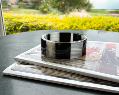 Handcrafted black and white onyx checker dish for vanity decor