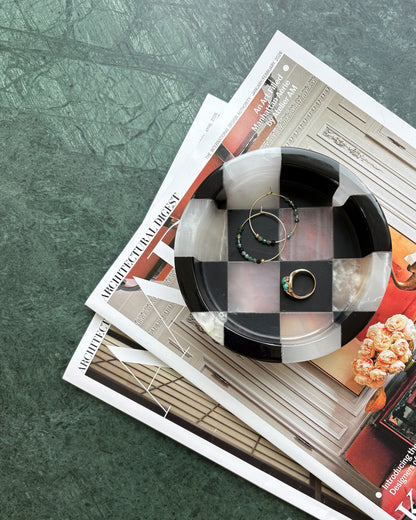 Natural black and white onyx decorative trinket dish