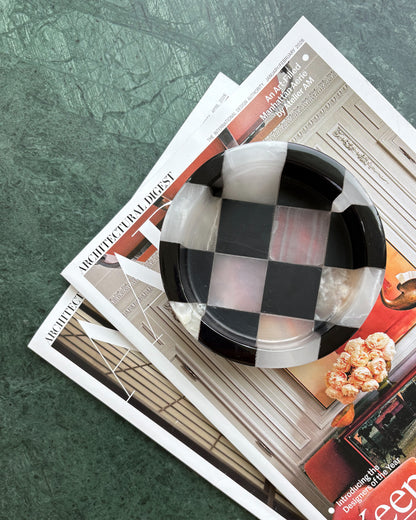 Decorative black and white onyx stone catchall dish