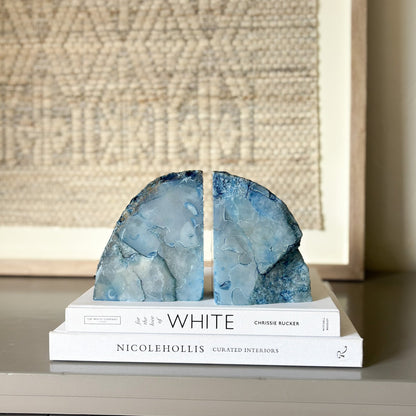blue brazilian agate bookend pair