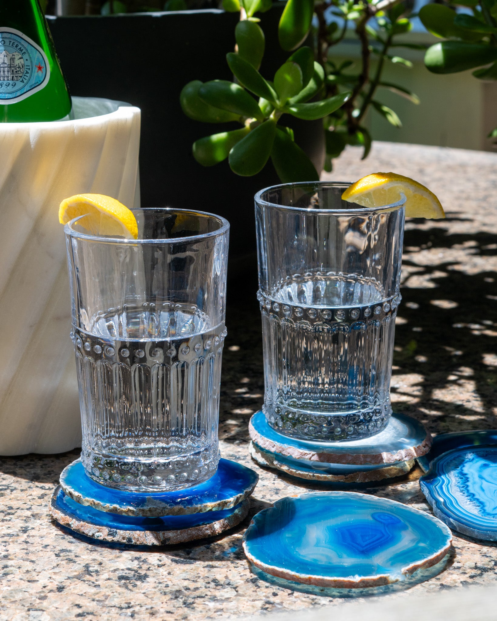 Blue agate coasters with one-of-a-kind banding