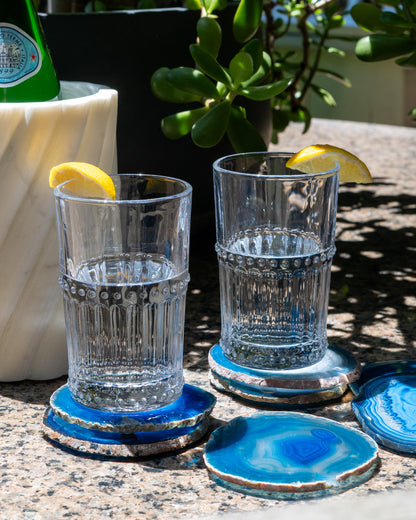 Blue agate coasters with one-of-a-kind banding