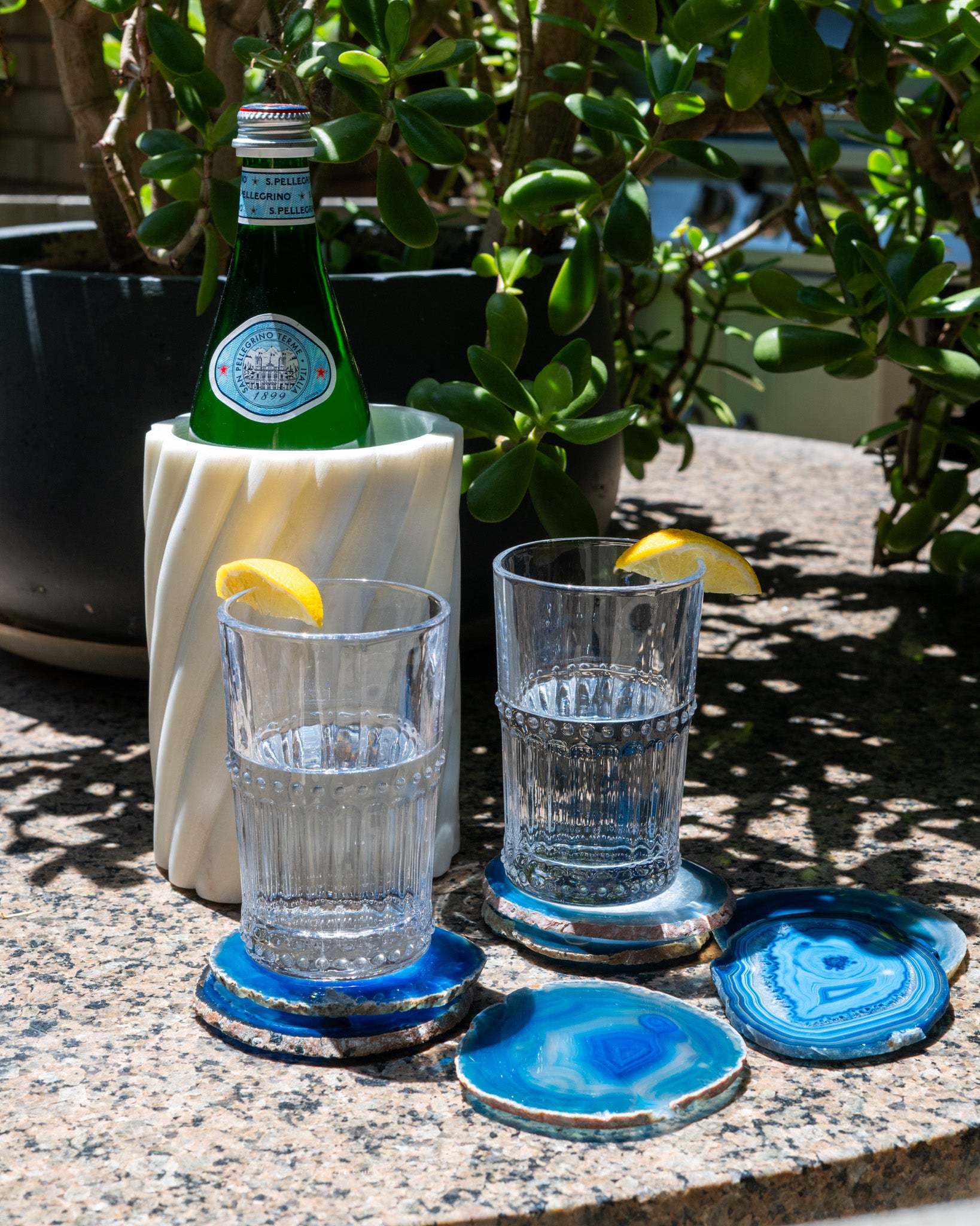 Vibrant blue gemstone coasters with natural agate patterns