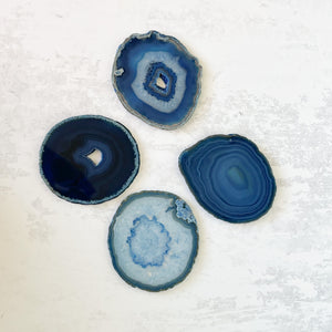 Open image in slideshow, blue agate geode coaster set, blue crystal coasters
