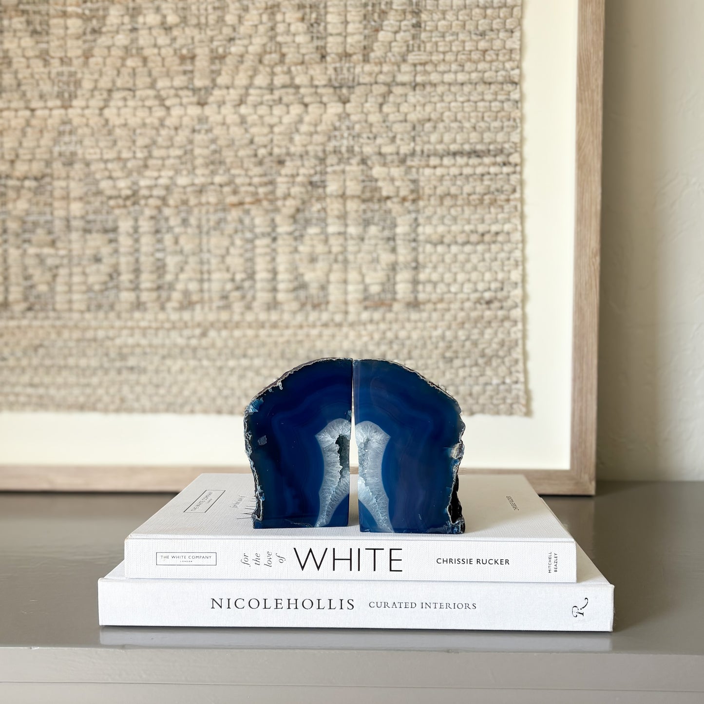 blue brazilian agate geode center bookend pair