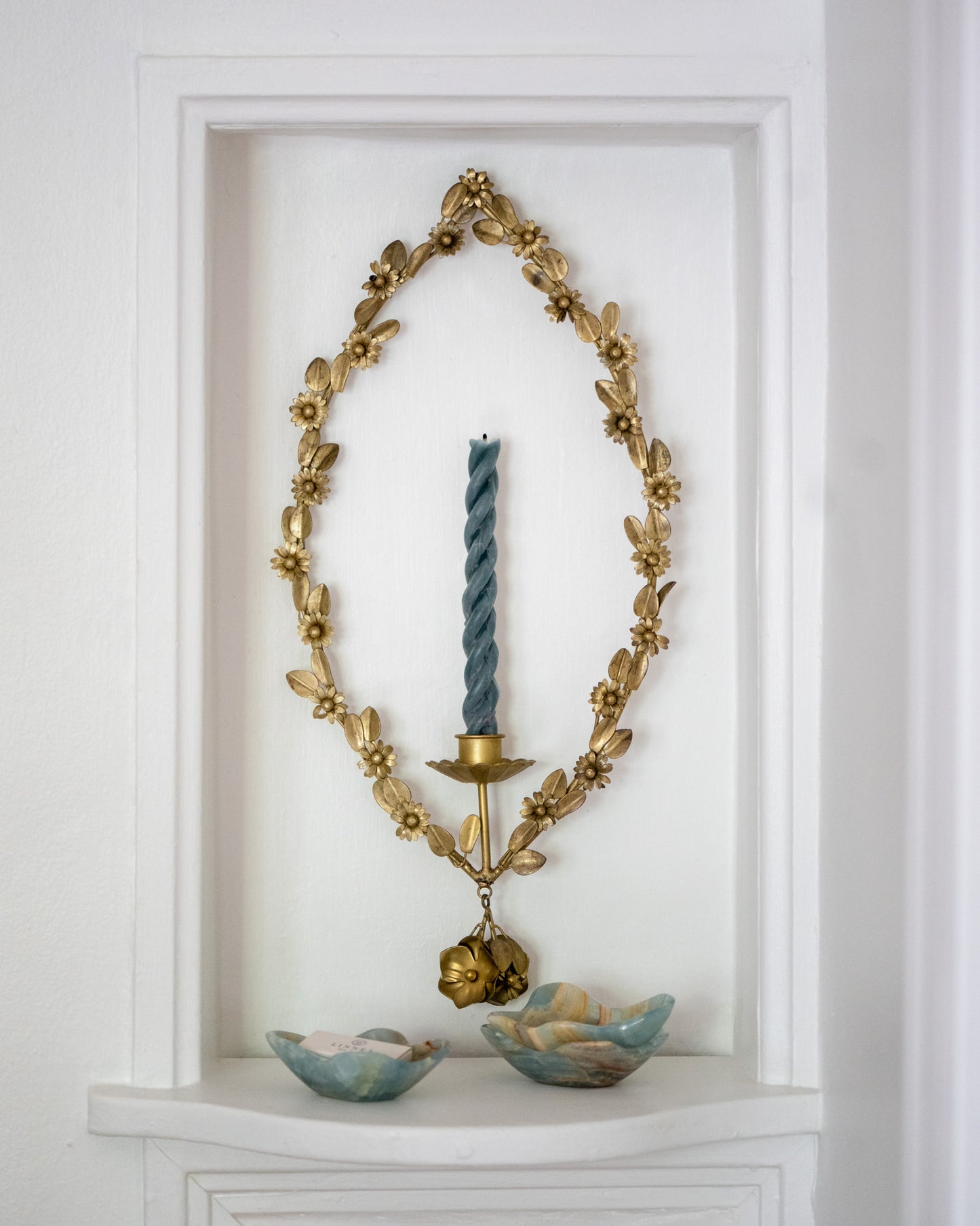 Artisan carved blue onyx jewelry dish with organic blue and beige veining