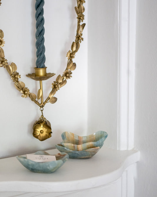 Blue onyx trinket dish handcrafted from natural stone for jewelry and small décor