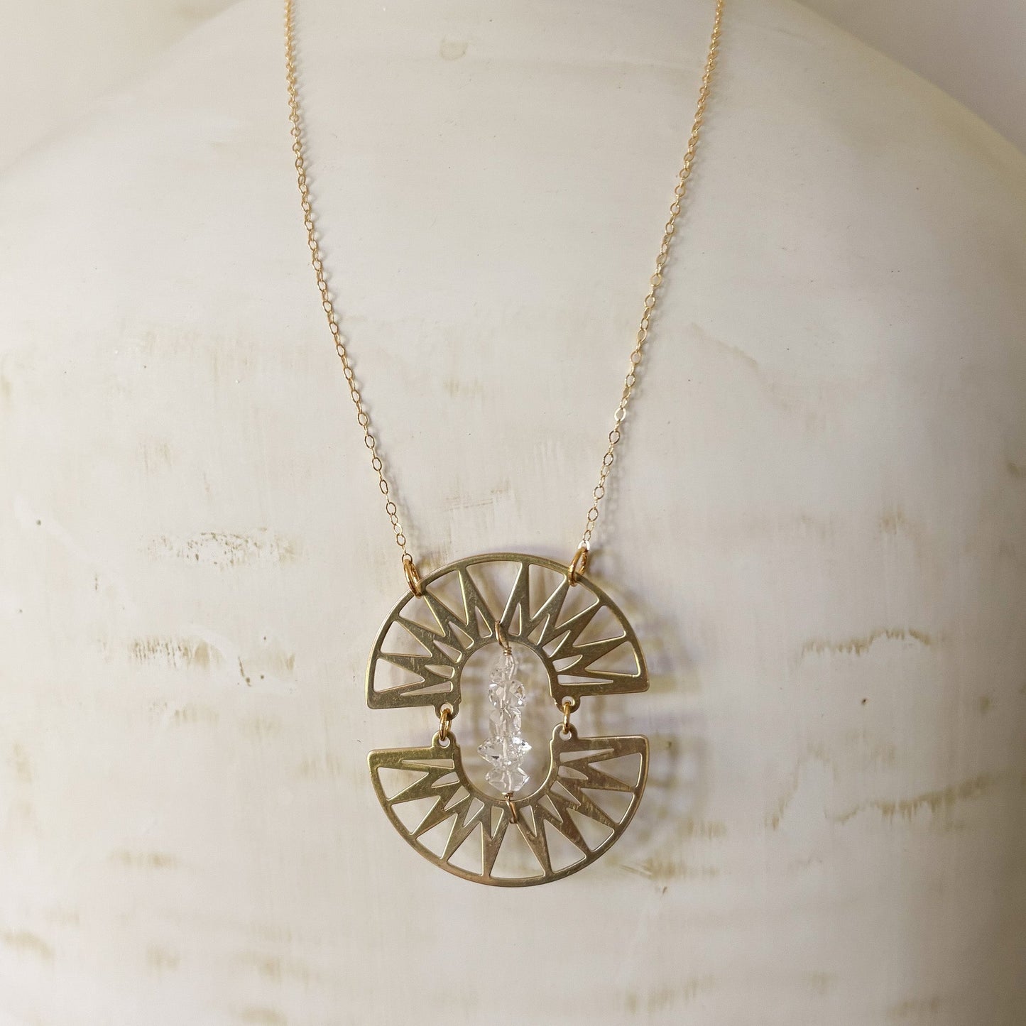 Boho Brass Double Ray Crystal Necklace