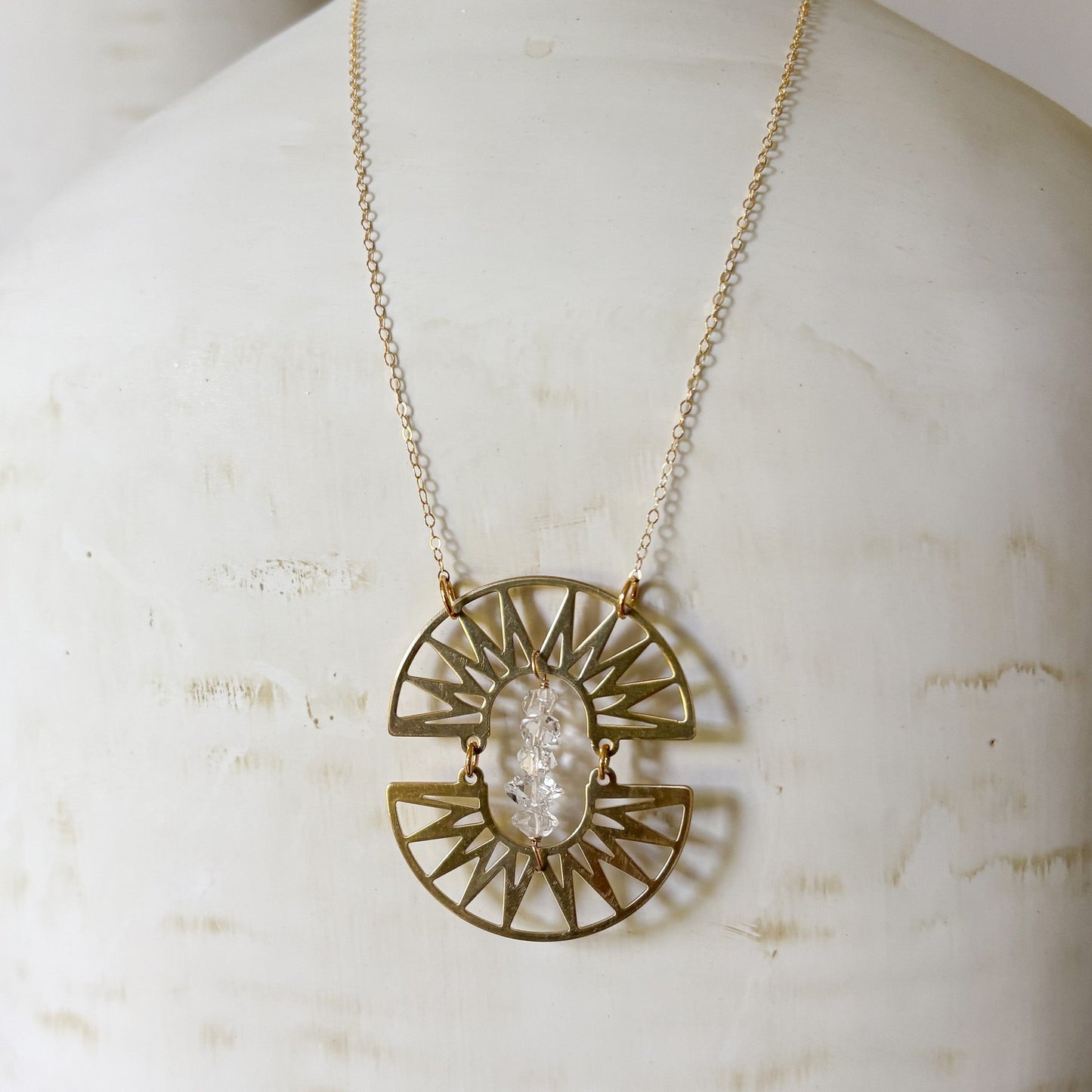 Boho Brass Double Ray Crystal Necklace