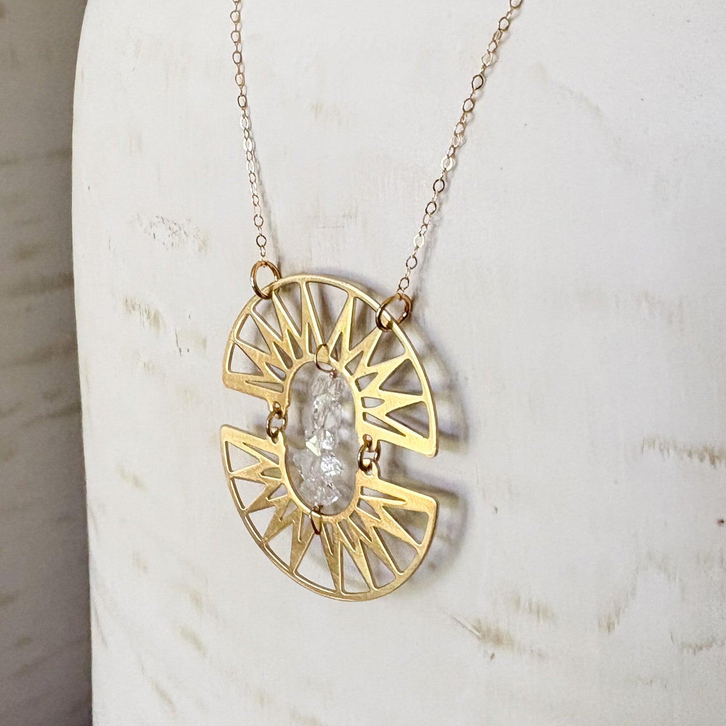 Boho Brass Double Ray Crystal Necklace
