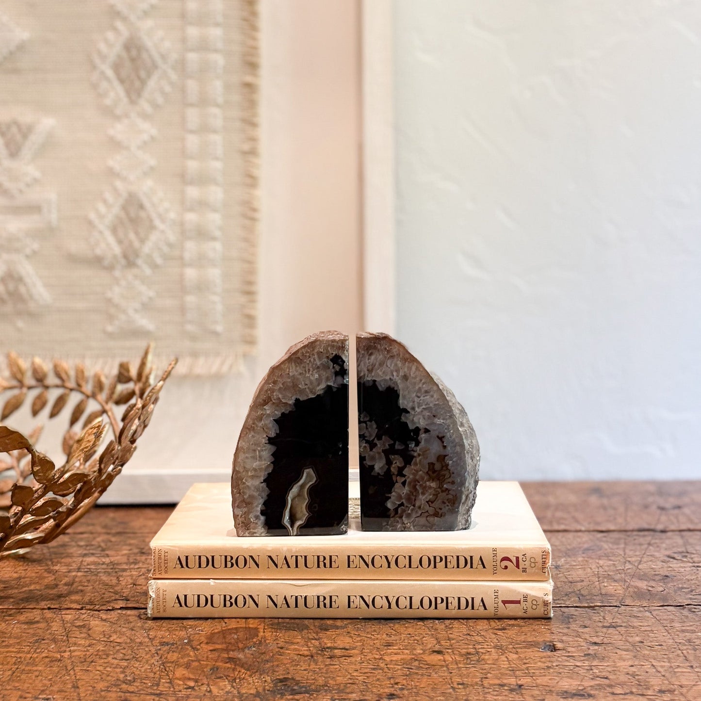 natural brown and white agate stone bookends 