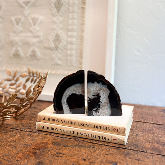 natural brown and white agate bookend pair