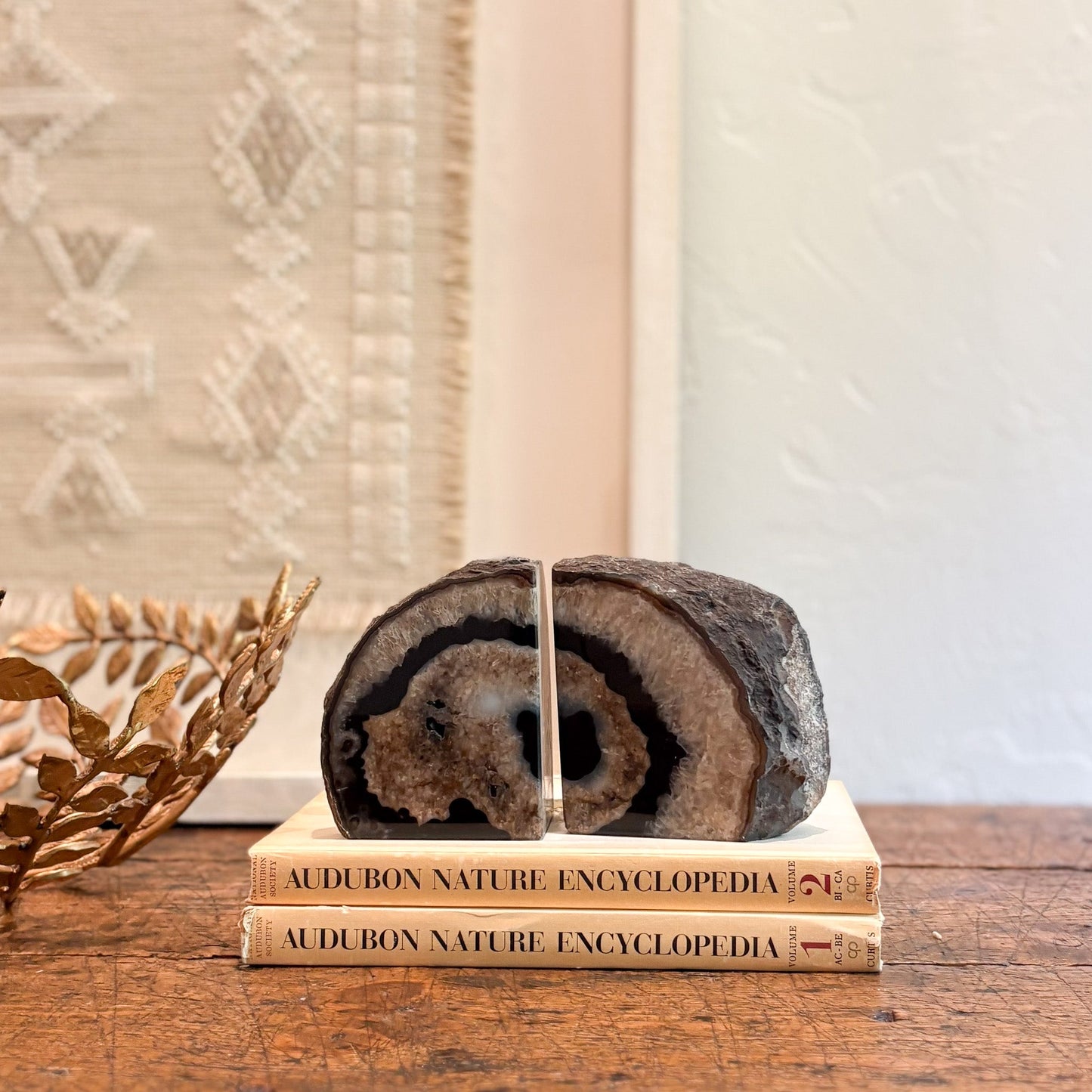 natural brown and white agate bookends