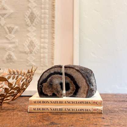 natural brown and white agate bookends