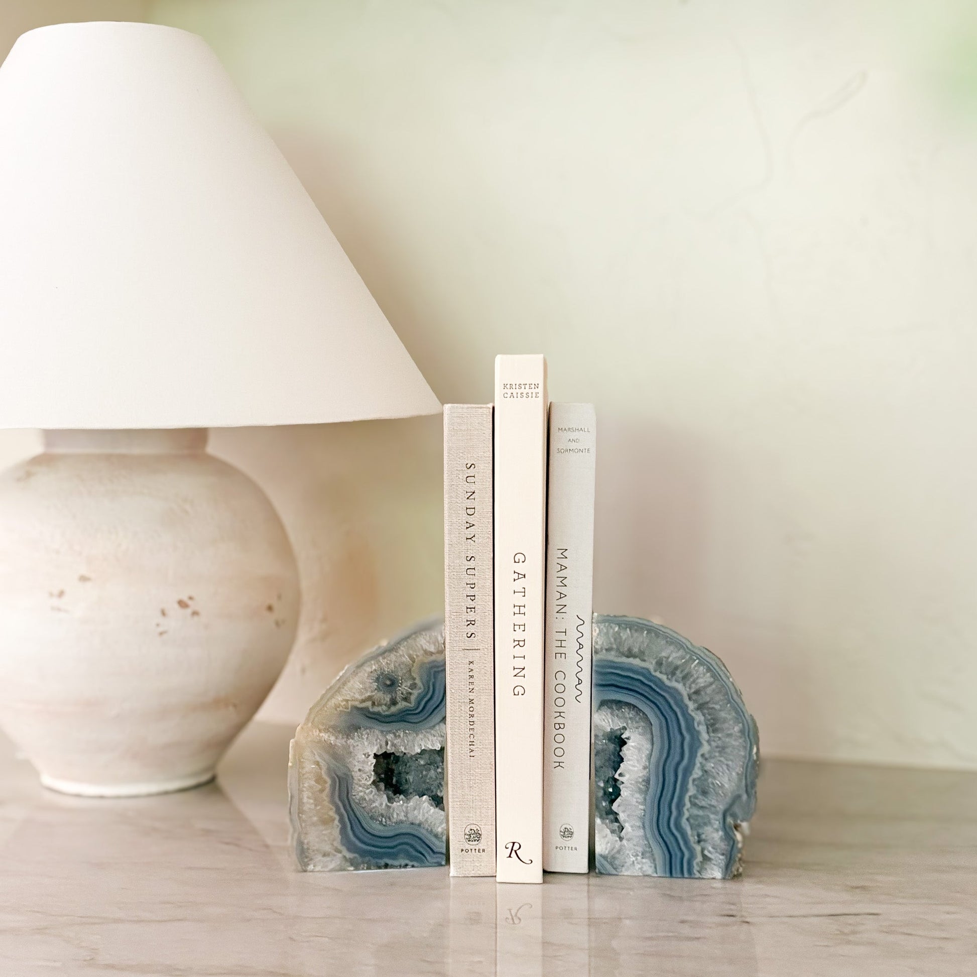 natural blue agate druzy stone bookend pair
