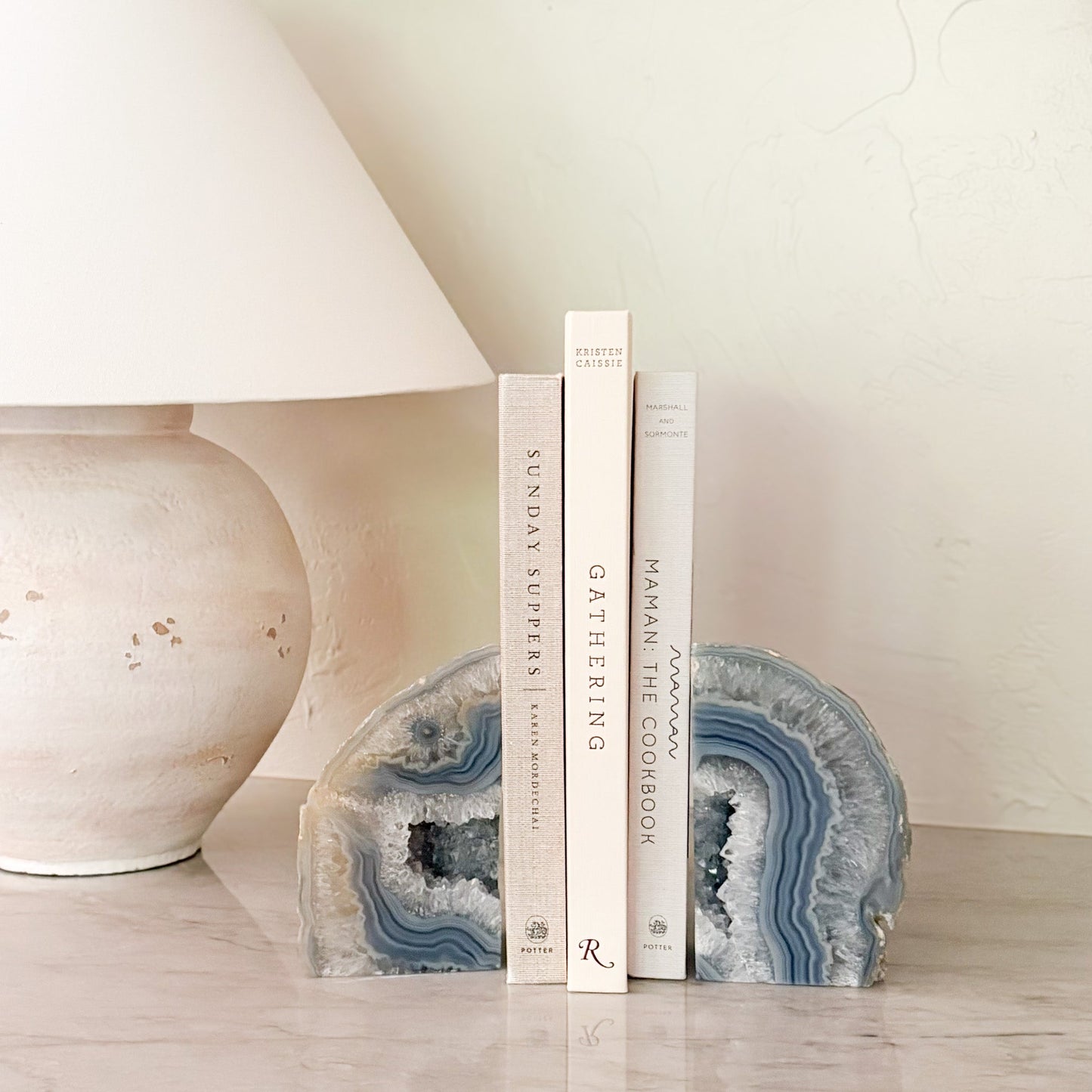 blue agate geode center bookend pair