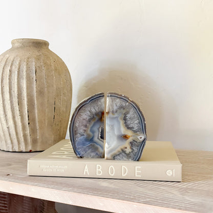 natural blue agate geode bookends
