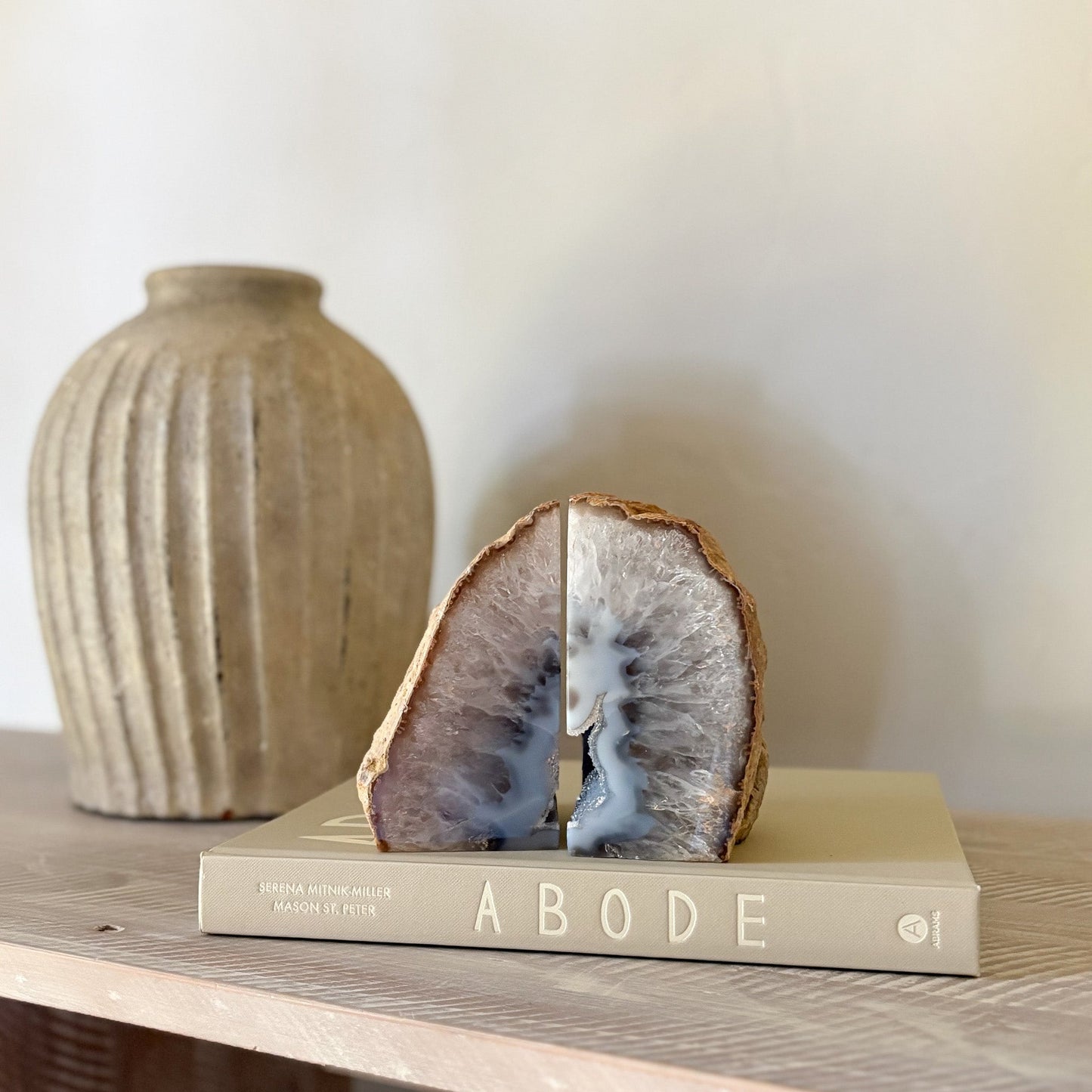 natural edge agate geode bookend pair 