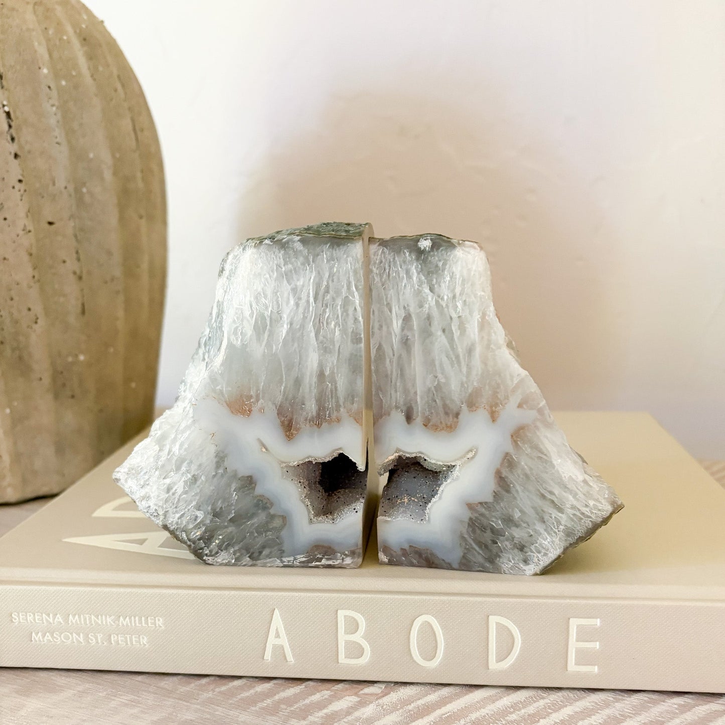 natural agate geode center bookends