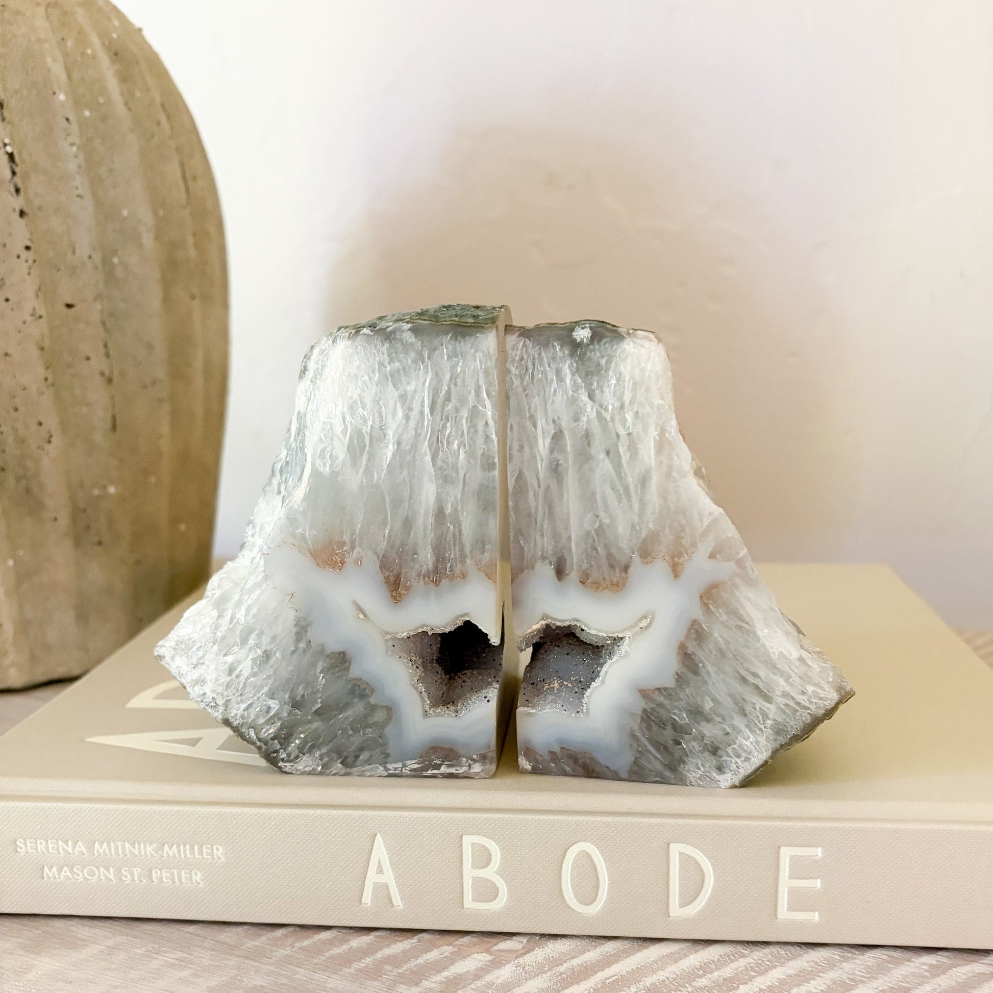 natural agate geode center bookends