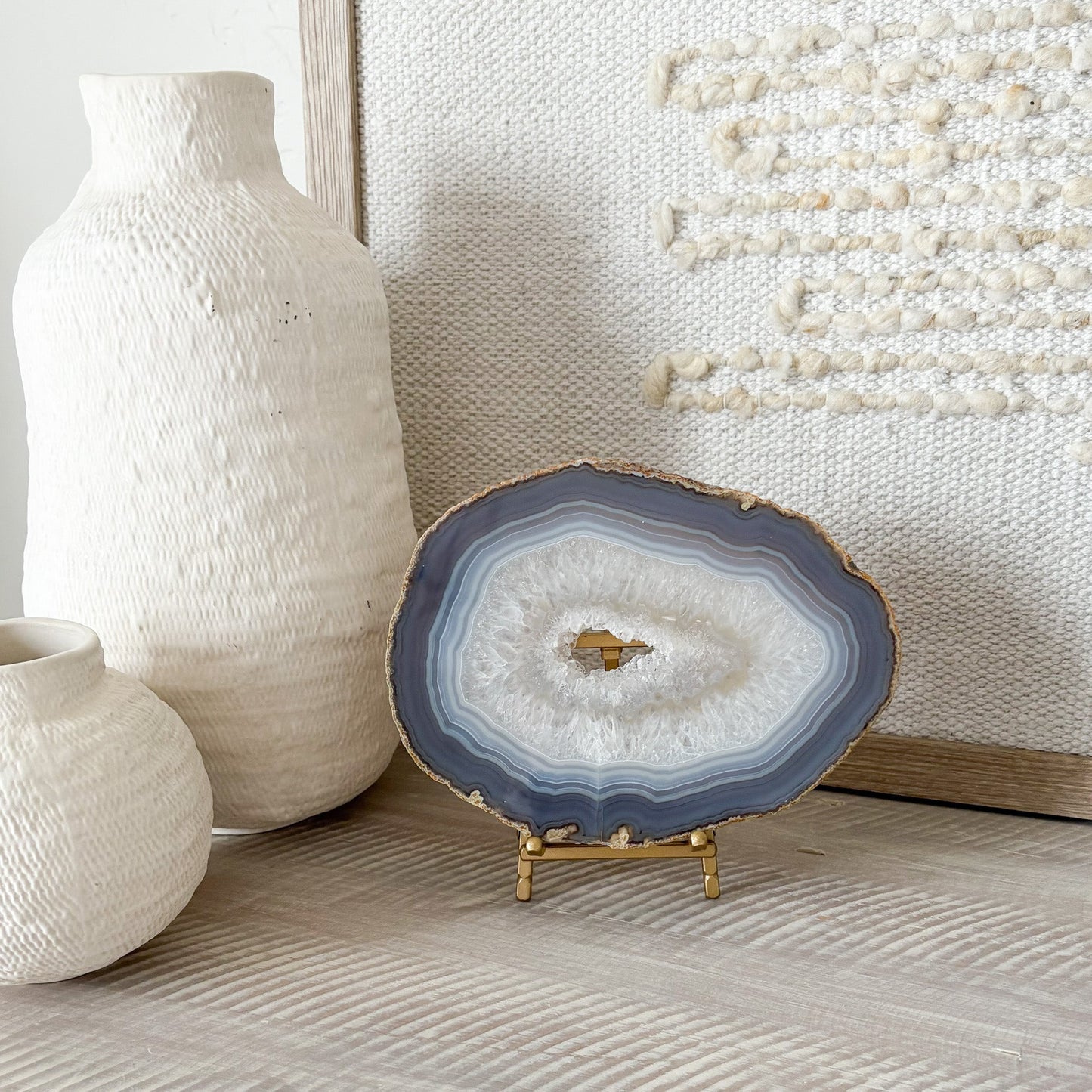 natural home decor, blue and white agate crystal slice