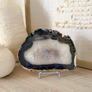 natural blue and white agate crystal slice