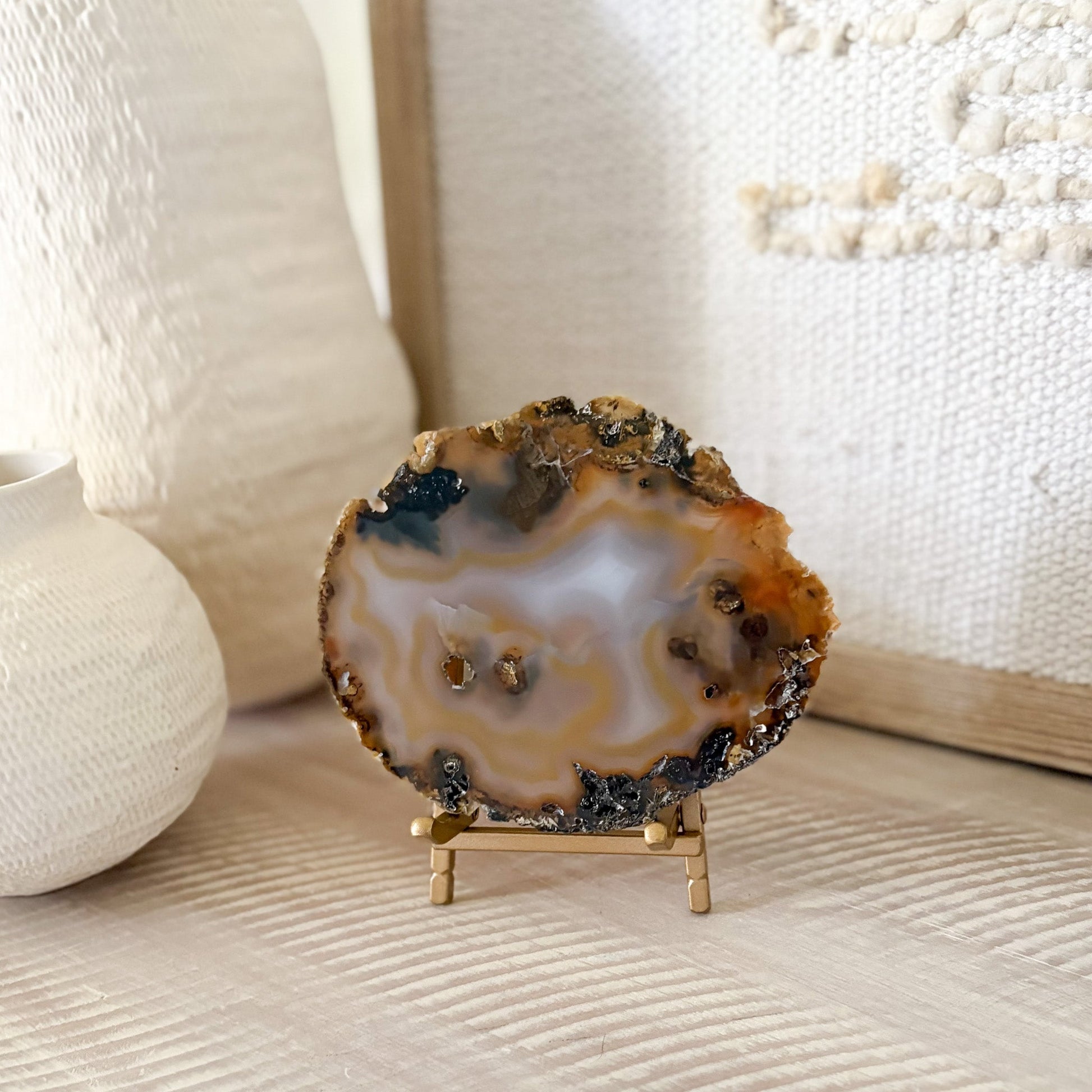 natural agate crystal slice, neutral home accents, natural home decor