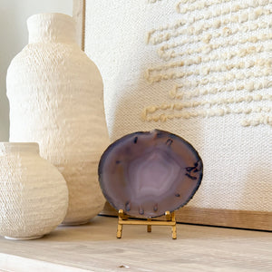 blue agate slice on brass easel stand