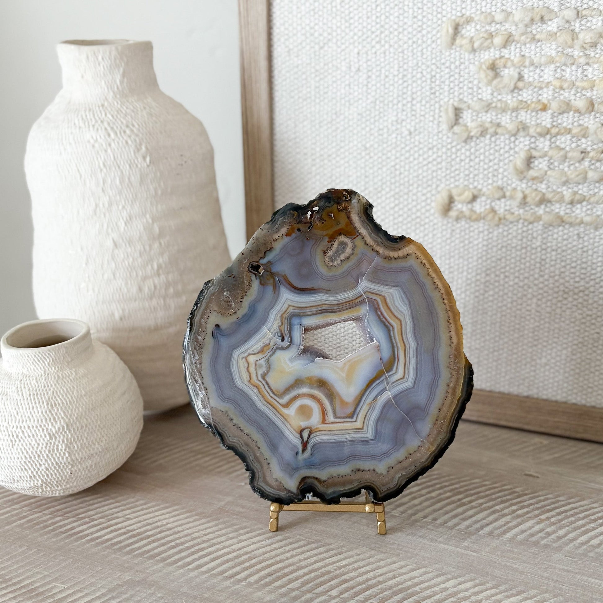 agate crystal slice on stand, natural home accents