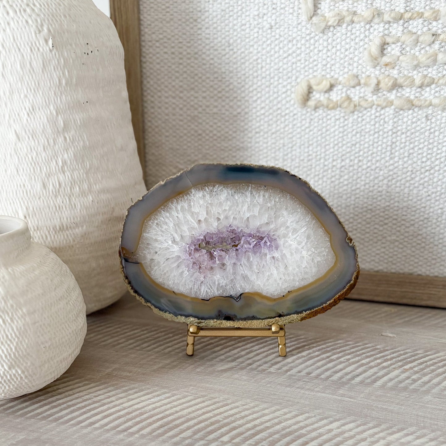 agate slice with amethyst center, natural home accents