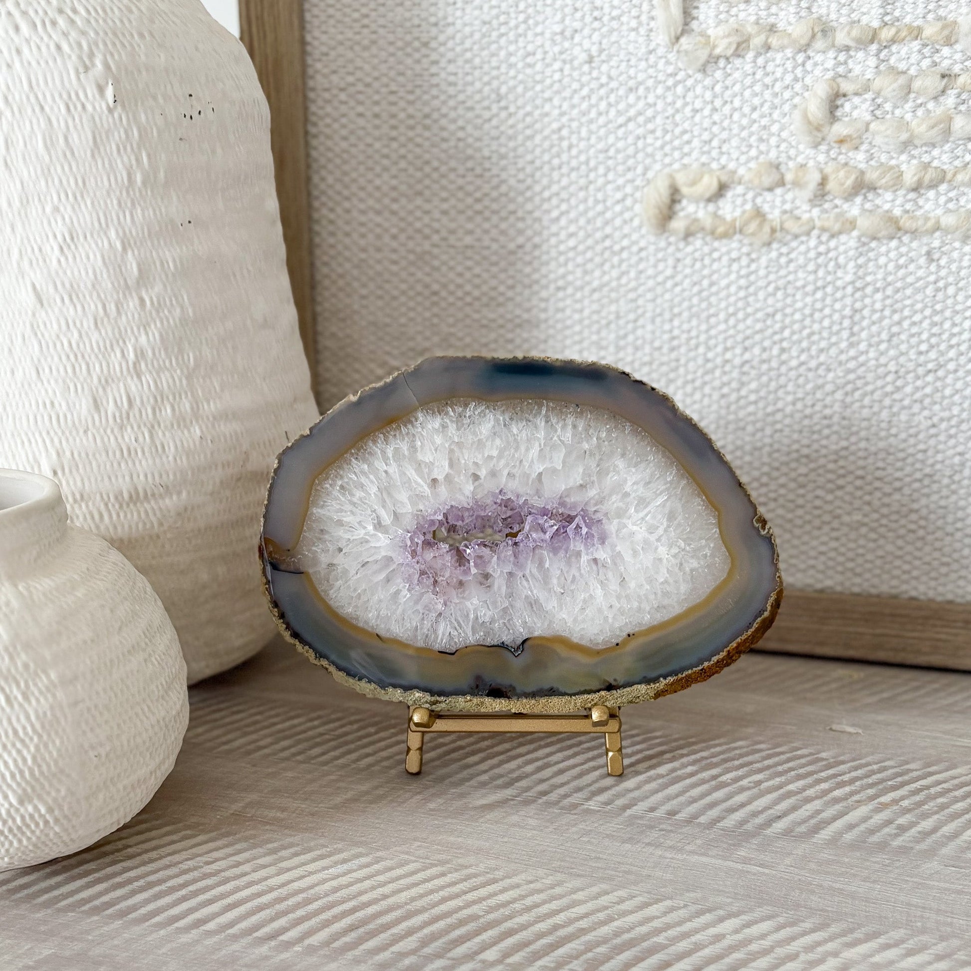 agate slice with amethyst center, natural home accents