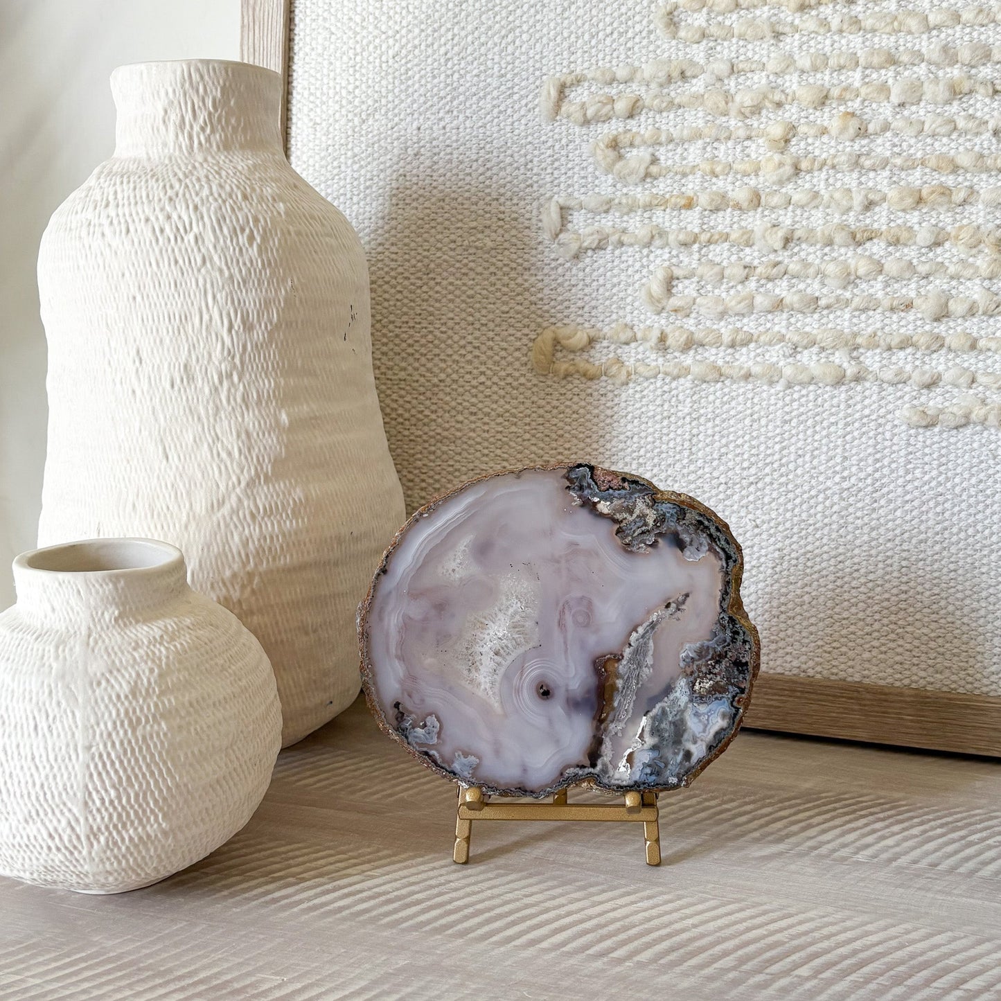 agate crystal slice on stand