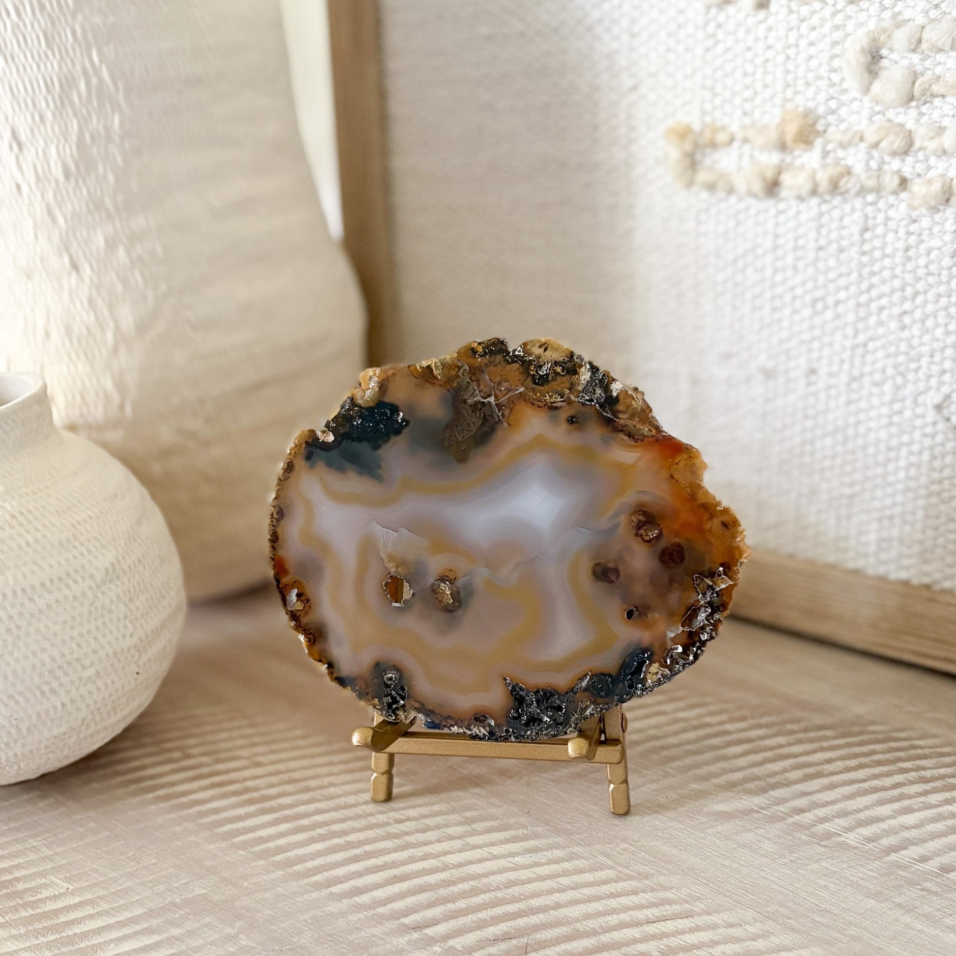 neutral home decor, organic home accents, agate decor