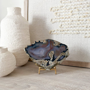 blue agate slice on brass easel stand, natural home accents