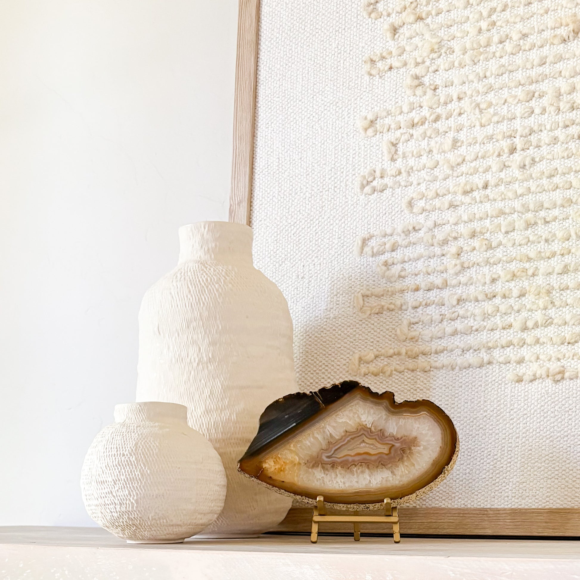 Luxury agate slice on stand decorative accent for contemporary interiors