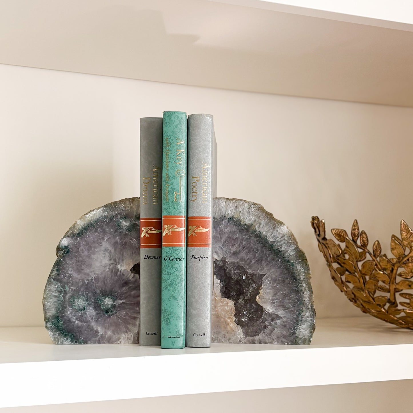 Polished agate druzy bookend set handcrafted from genuine Brazilian stone
