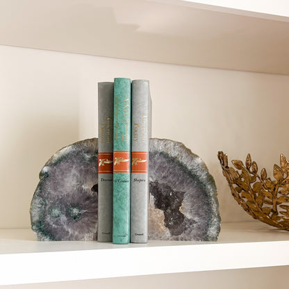 Polished agate druzy bookend set handcrafted from genuine Brazilian stone