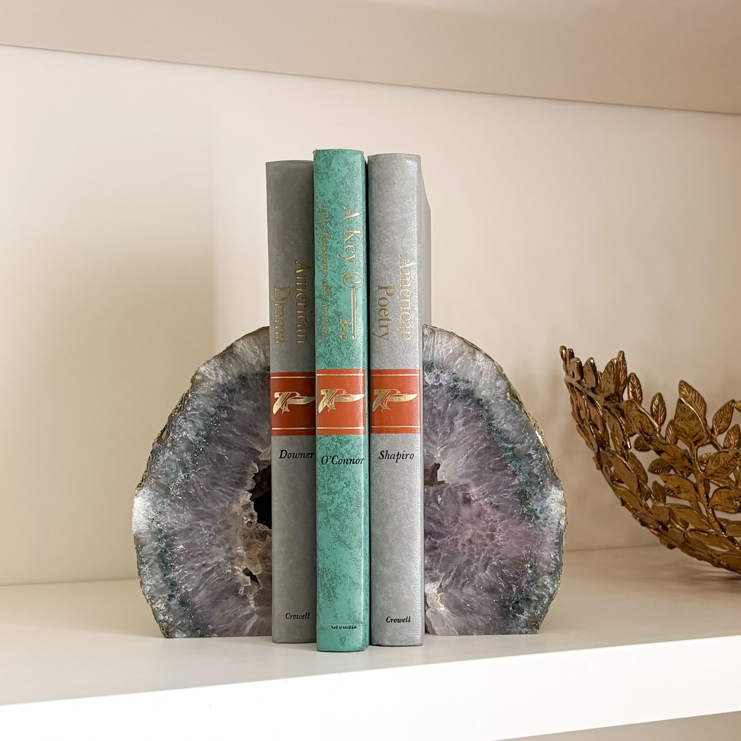 Natural Brazilian agate druzy bookends pair in earthy tones for luxury home decor
